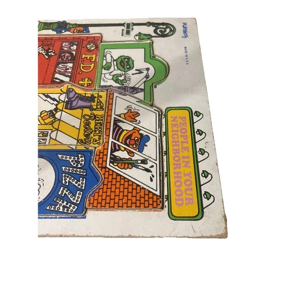 Vintage Playskool 'People in Your Neighborhood' Wood‎ Puzzle 1974 Sesame Street